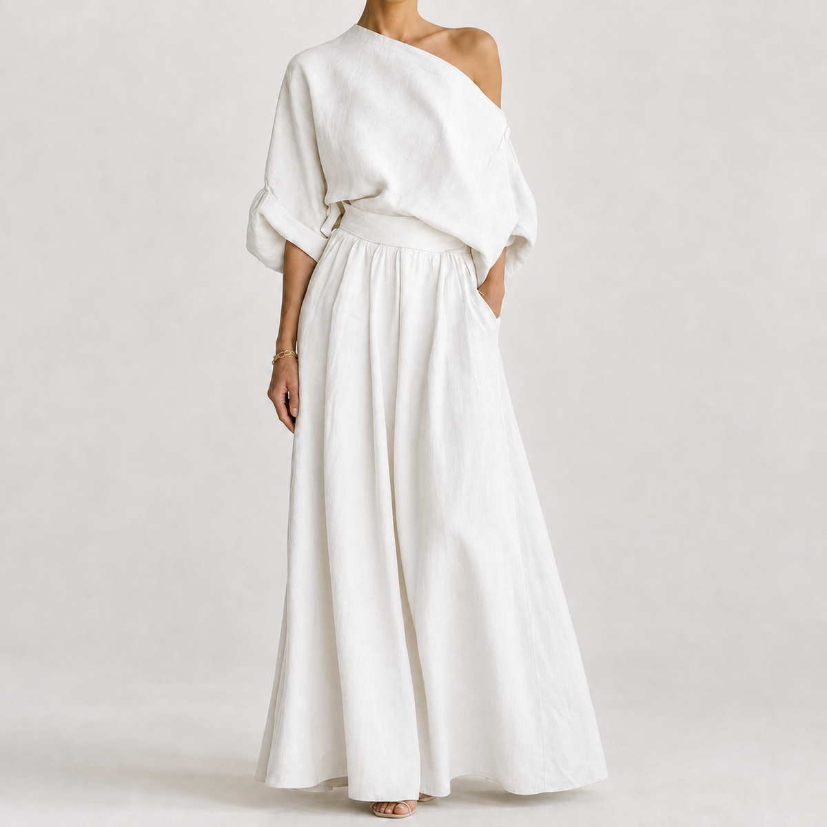 Rosaria Off Shoulder Skirt Set - White