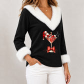 Sandrine Festive V Neck Top - Lead Product Detail