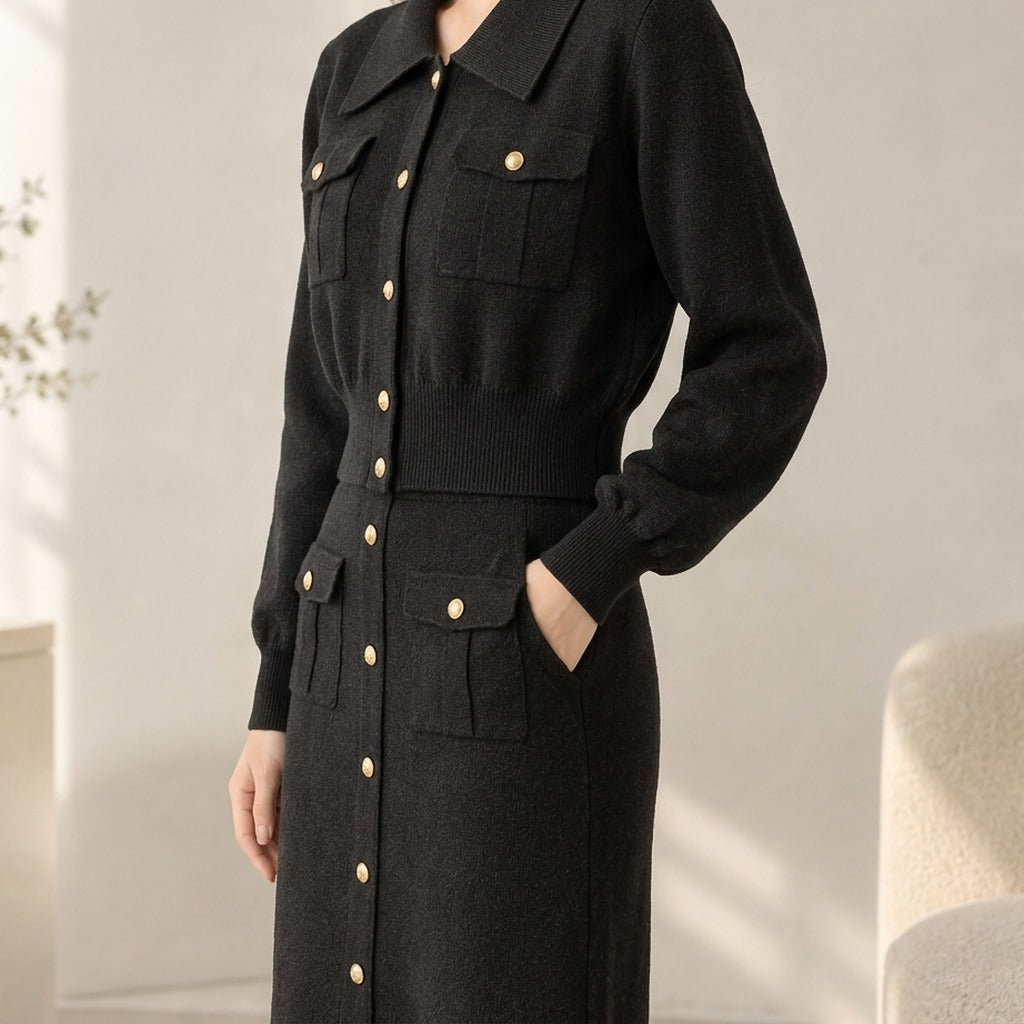 Martina Button Front Knit Set - Lead Product Detail