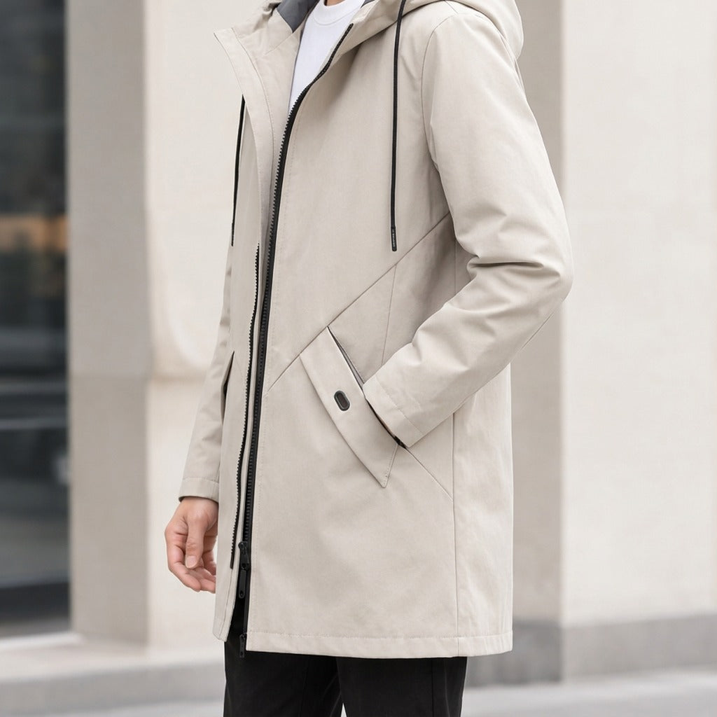 Stefano Hooded Longline Jacket - Lead Product Detail