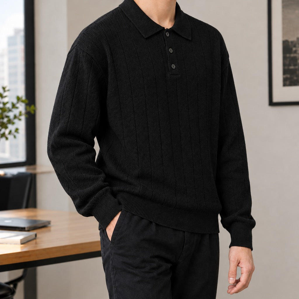 Eugenio Ribbed Polo Sweater - Lead Product Detail