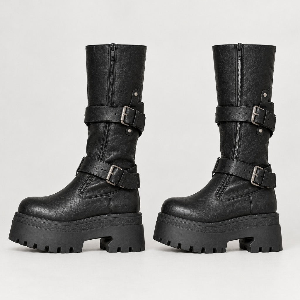 Elda Buckle Platform Boots - Lead Product Detail