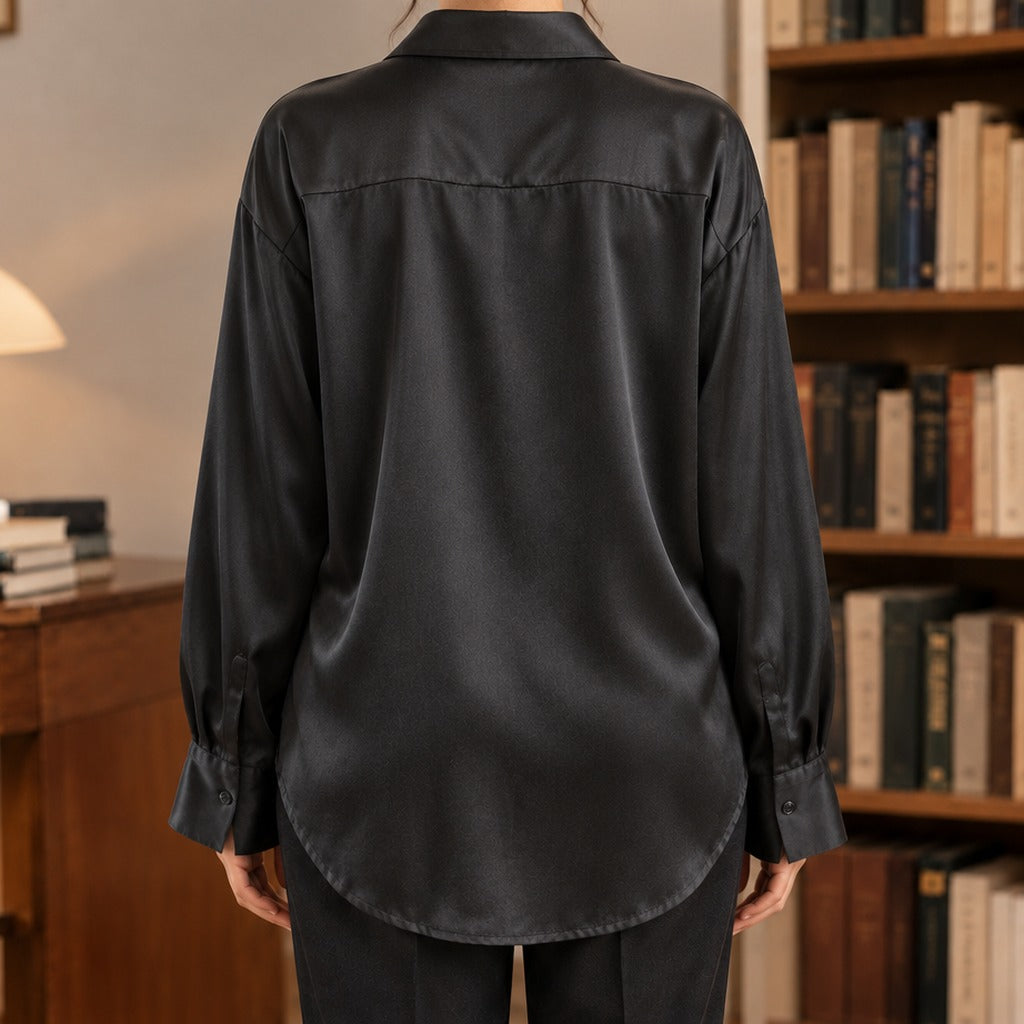 Francien Draped Satin Shirt - Lead Product Detail