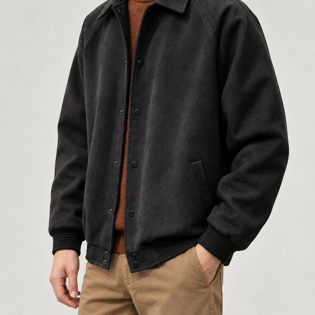 Borgar Suede Bomber Jacket - Lead Product Detail