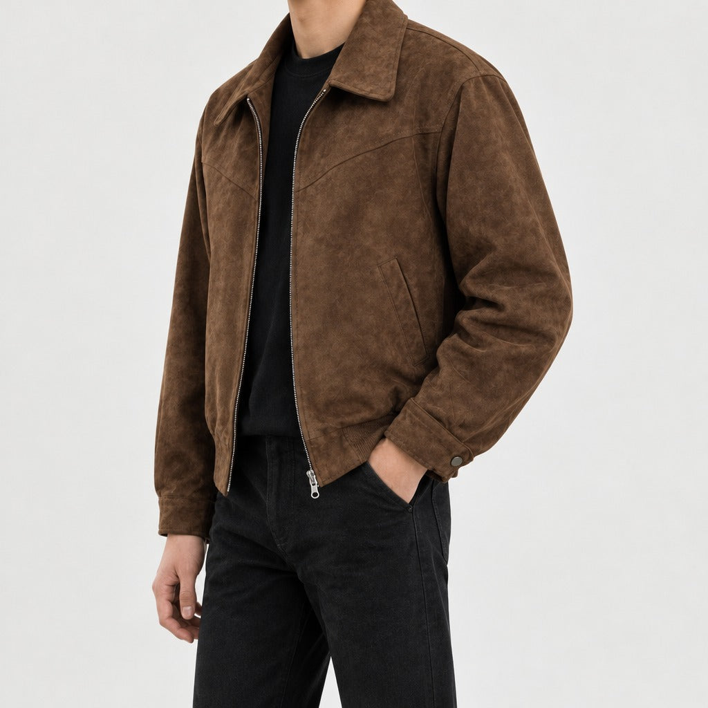 Caspar Suede Zip Jacket - Lead Product Detail