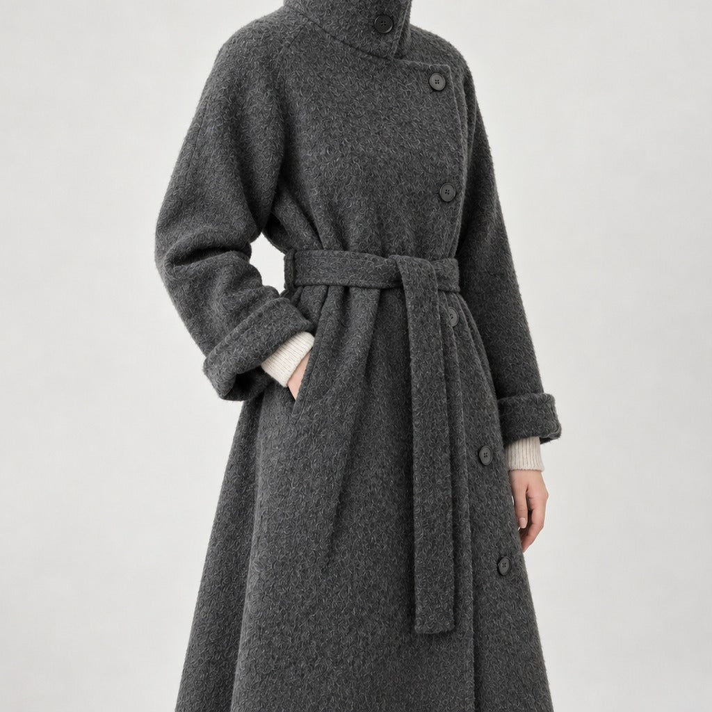 Lilli Belted Wool Coat - Lead Product Detail