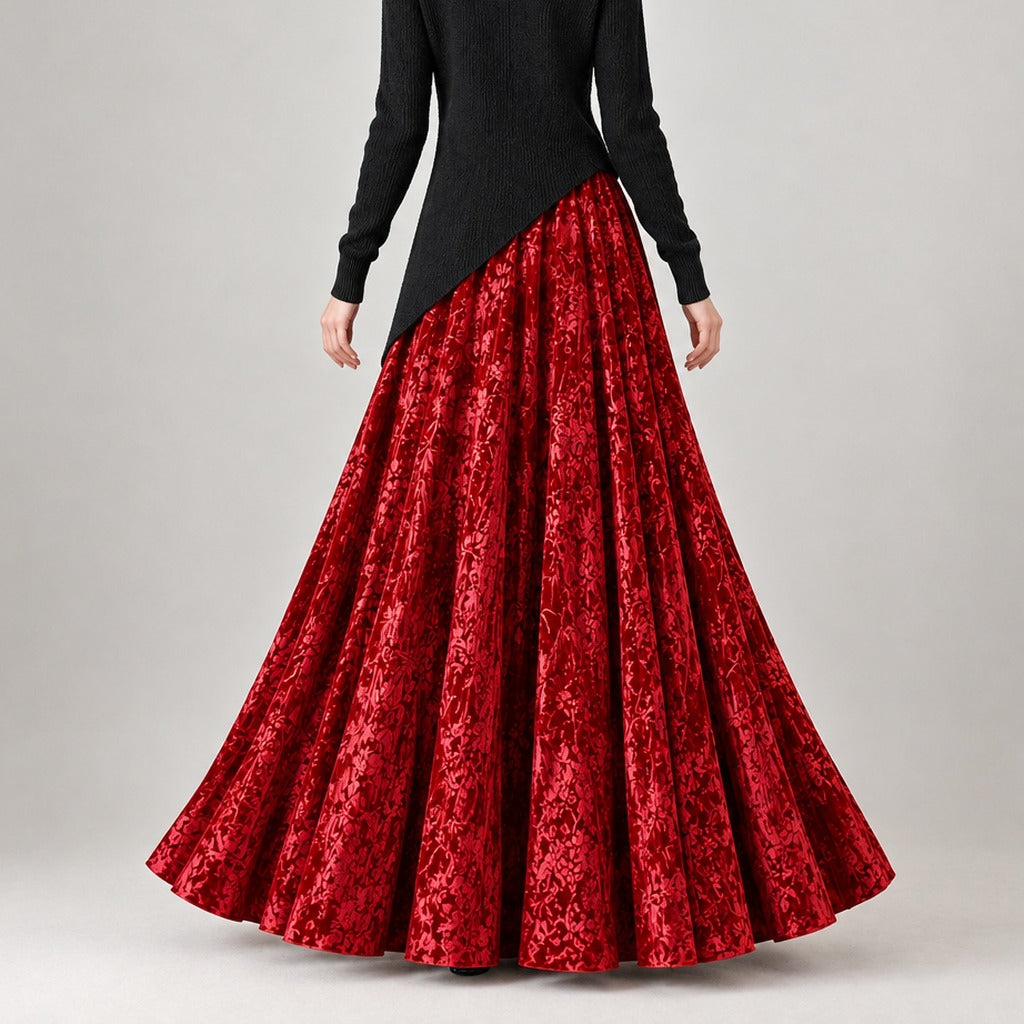 Vicenta Velvet Maxi Skirt - Lead Product Detail