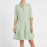 Manon Striped Tiered Shirt Dress - Green