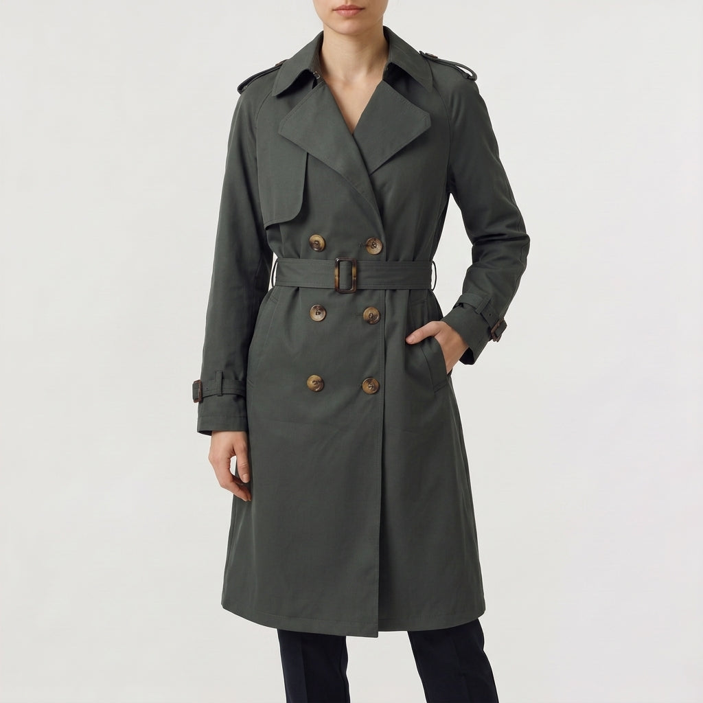 Zelda Belted Trench Coat - Dark Green