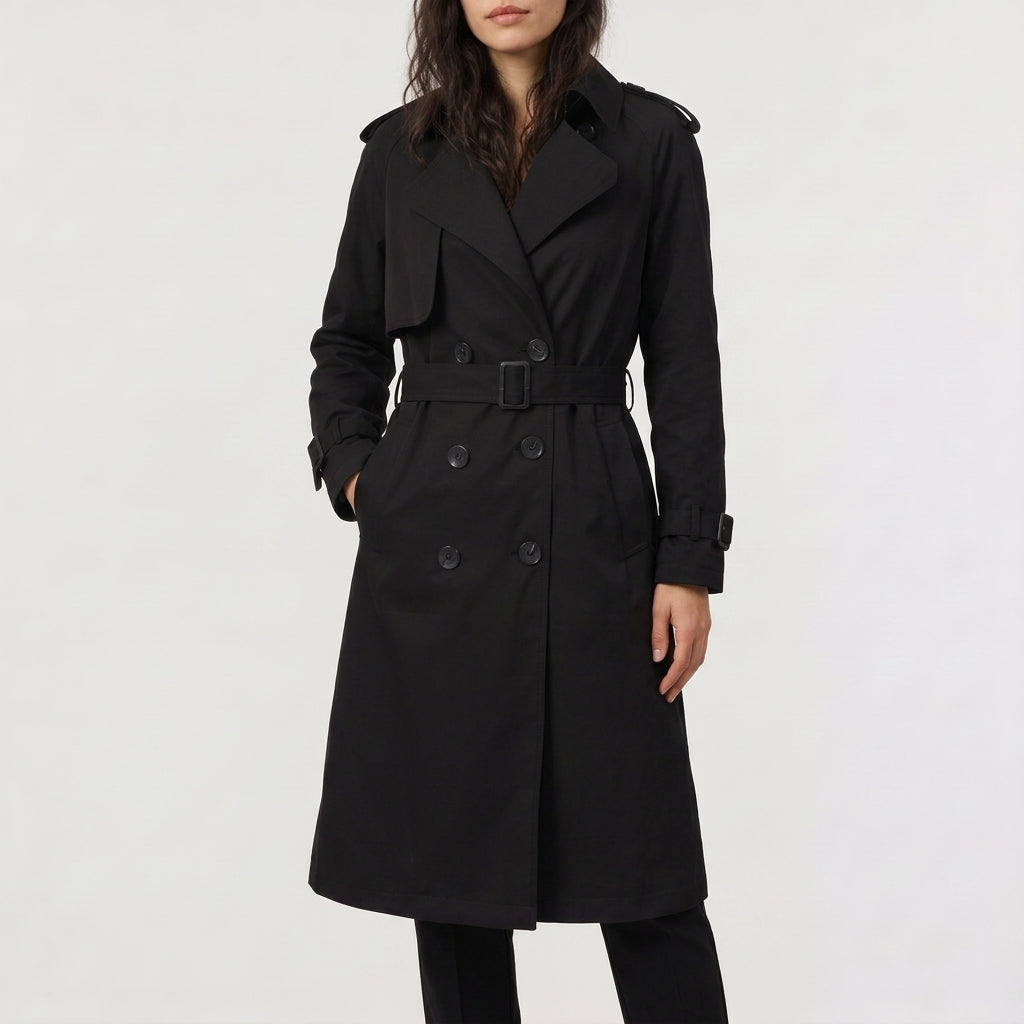 Zelda Belted Trench Coat - Black