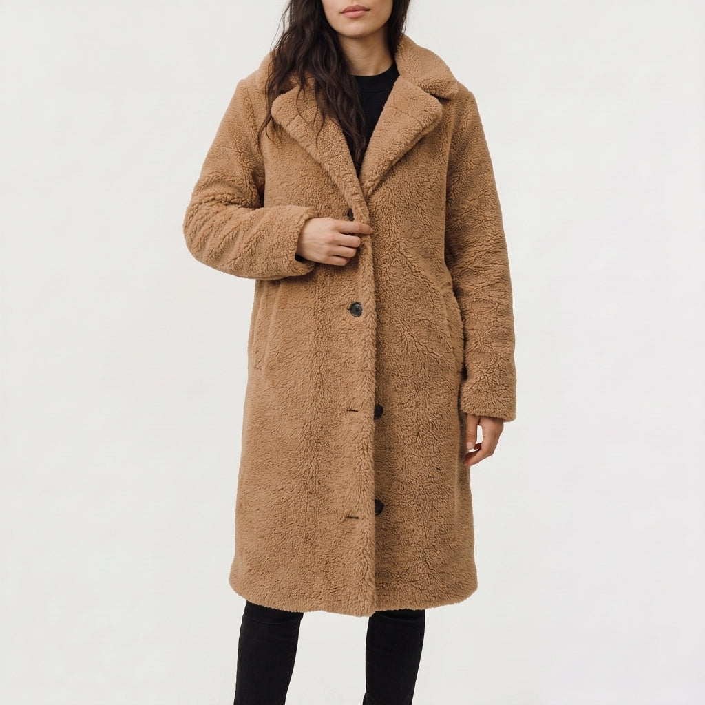 Hattie Longline Teddy Coat - Brown