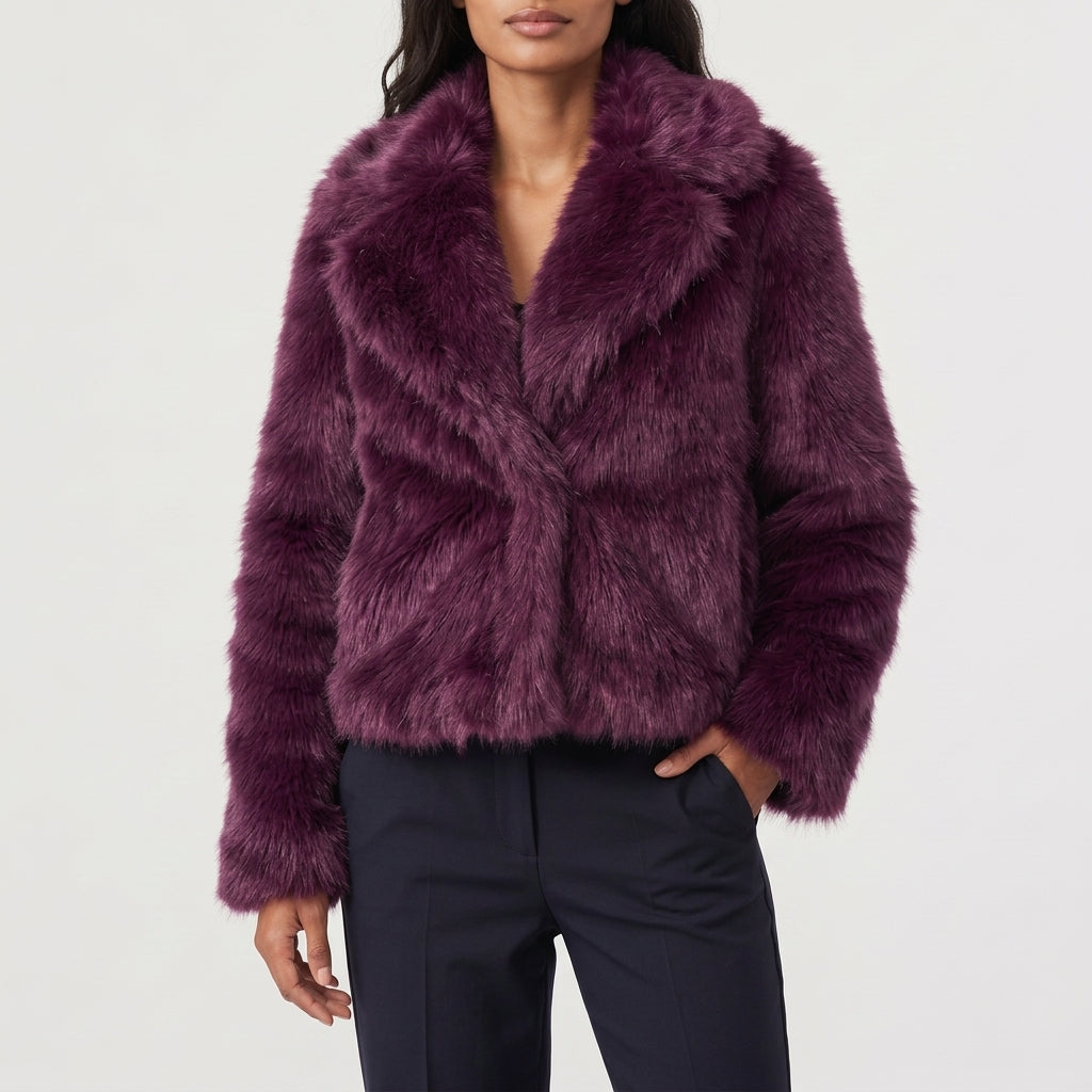 Iona Cropped Faux Fur Jacket - Burgundy