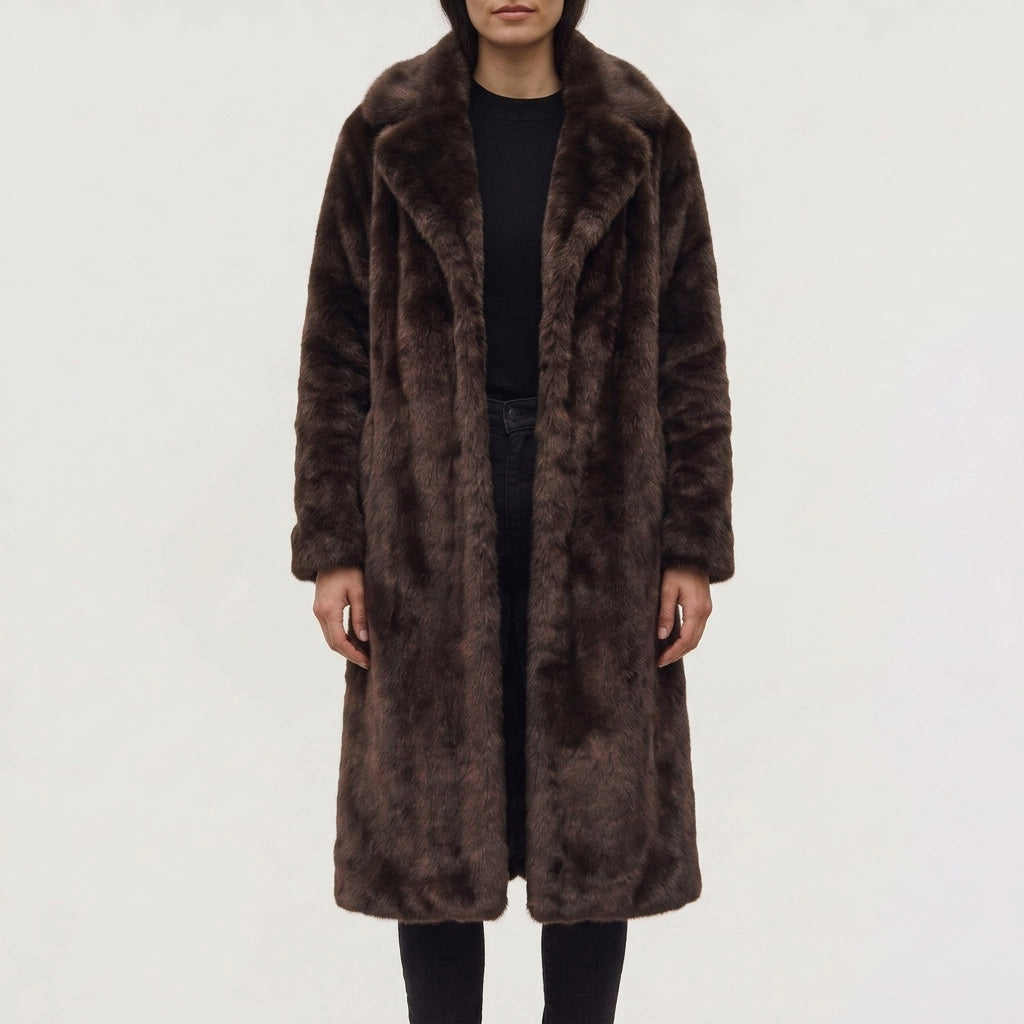 Dulcie Longline Faux Fur Coat - Chocolate Brown