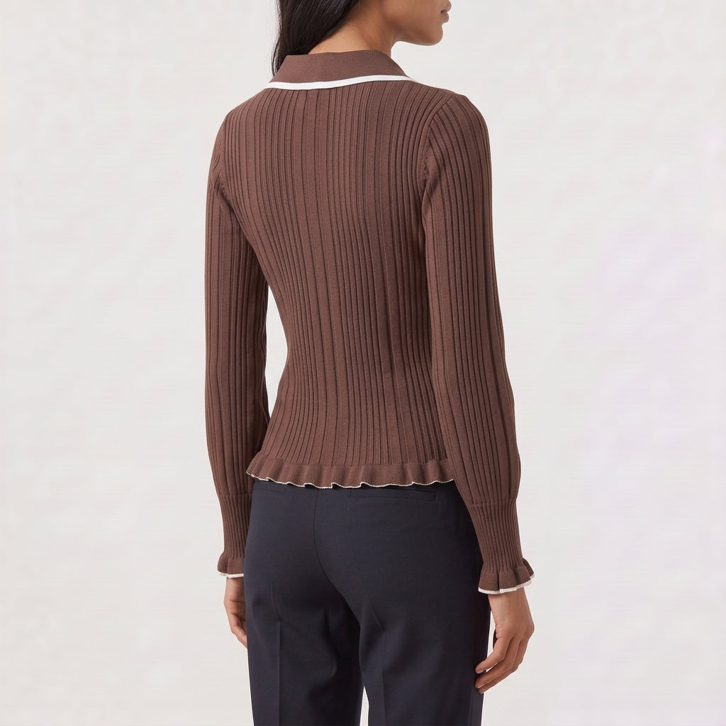 Bea Ribbed Knit Polo Top