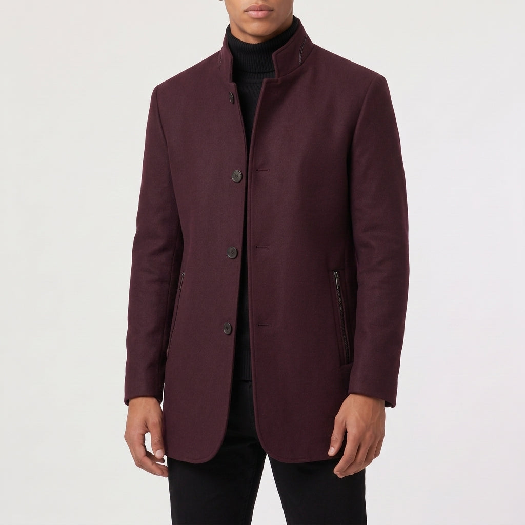 Callum Wool Blend Coat - Burgundy