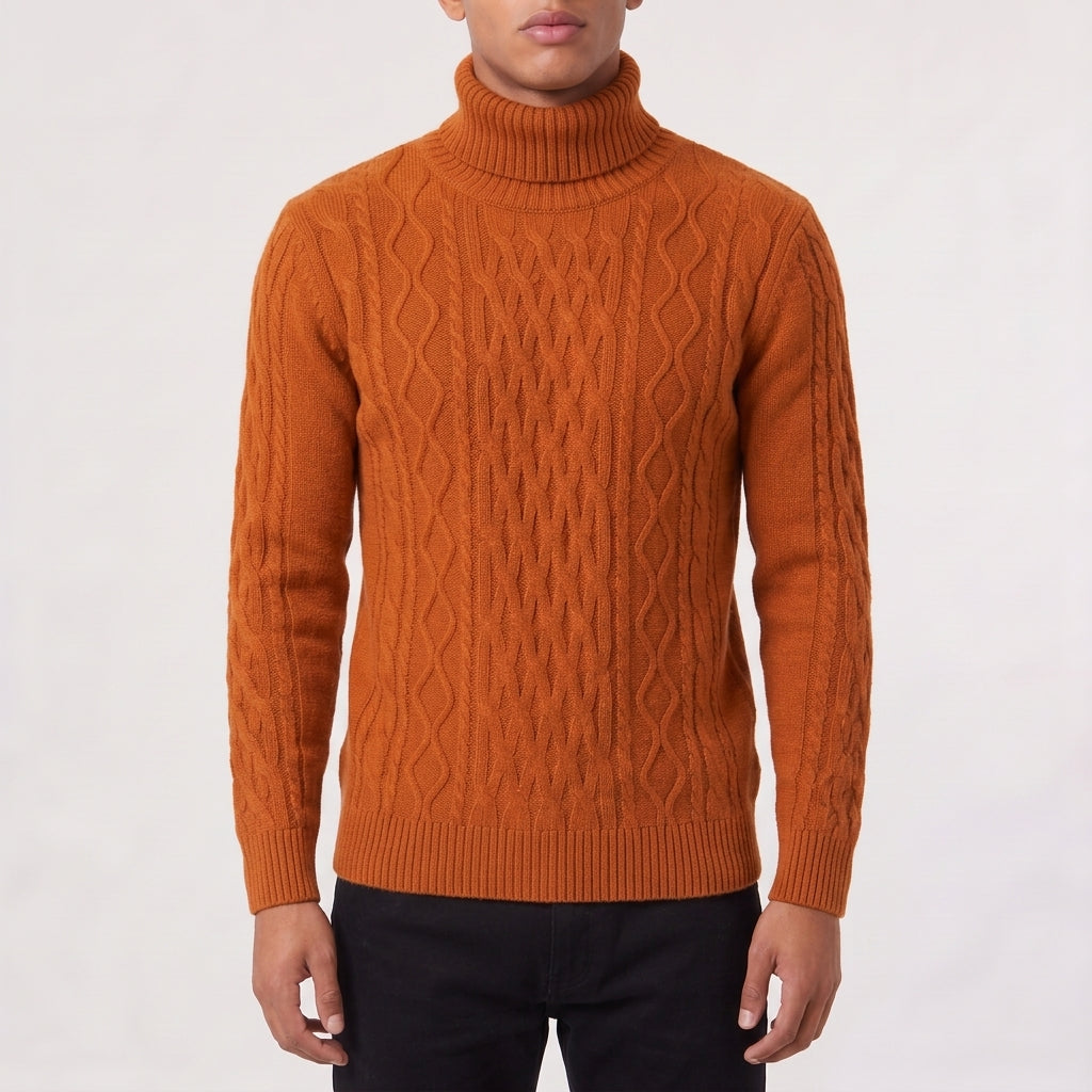 Digby Wool Blend Cable Turtleneck - Orange