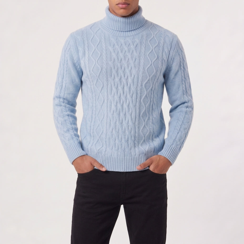 Digby Wool Blend Cable Turtleneck - Light Blue