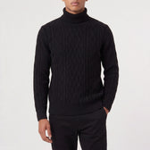Digby Wool Blend Cable Turtleneck - Black