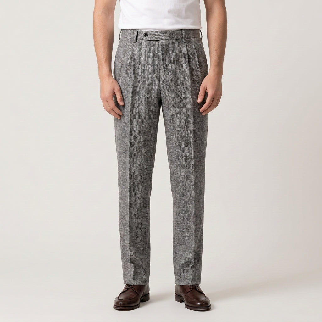 Fergus Herringbone Trousers - Grey