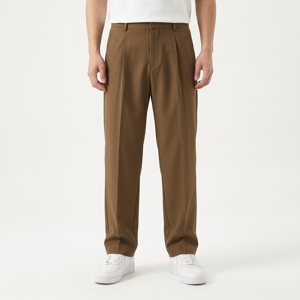 Lachlan Relaxed Pleated Trousers - Brown