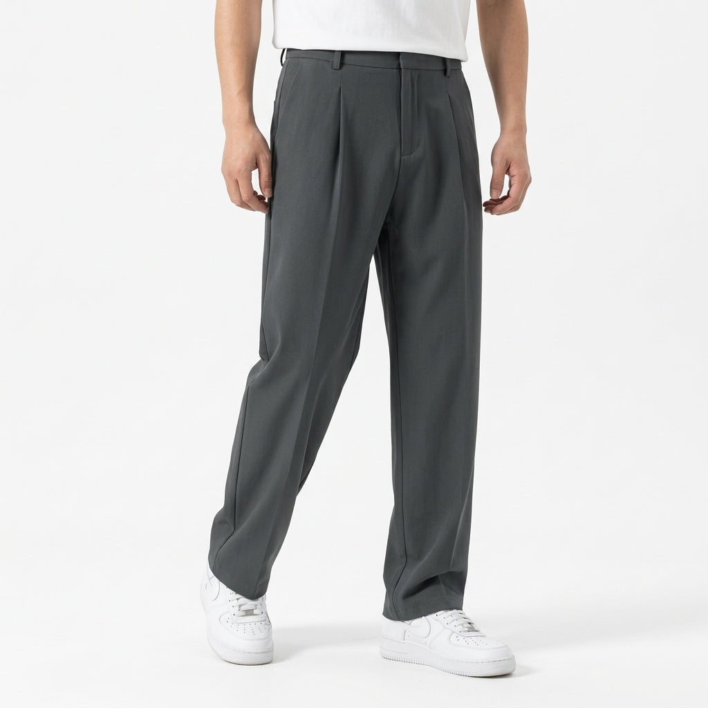 Lachlan Relaxed Pleated Trousers - Grey