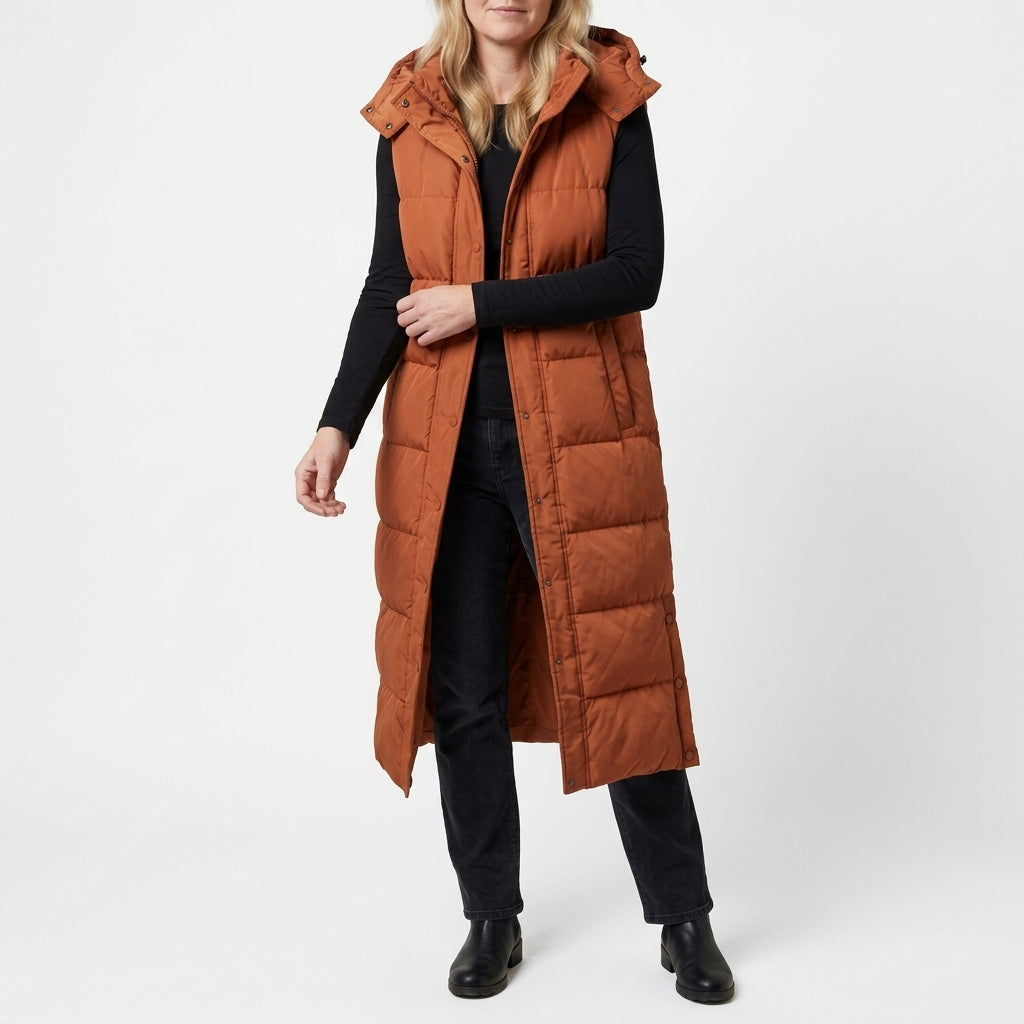 Vanessa Longline Puffer Vest - Orange