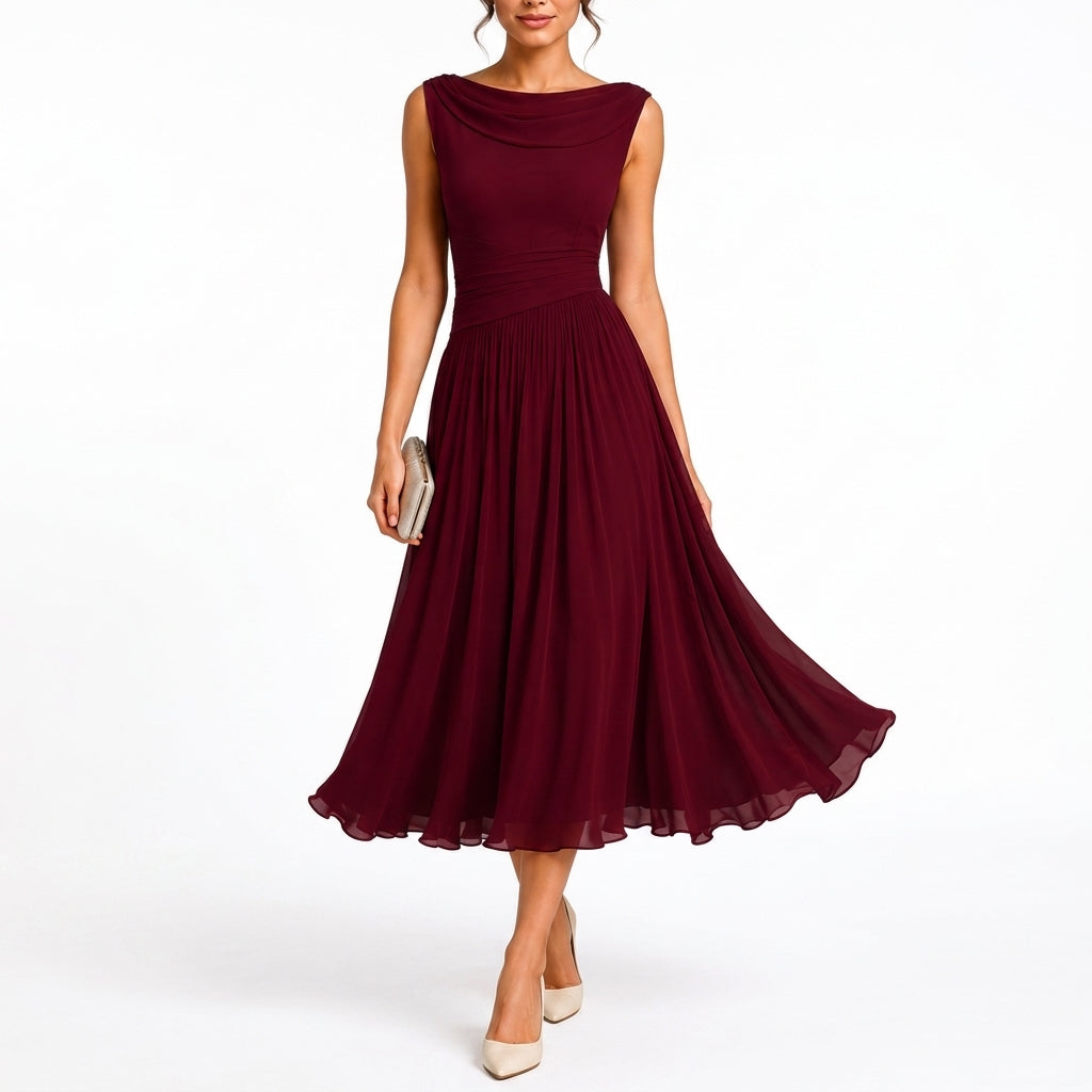 Brigitte Cowl Neck Dress - Red