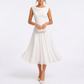 Brigitte Cowl Neck Dress - White