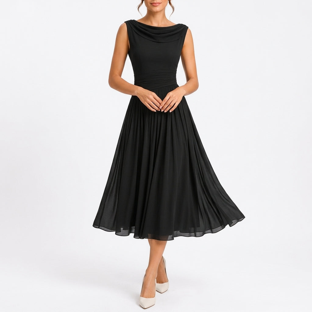 Brigitte Cowl Neck Dress - Black