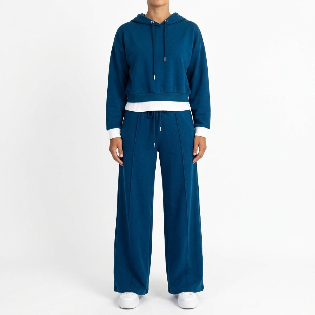 Annette Cropped Hoodie Set - Blue