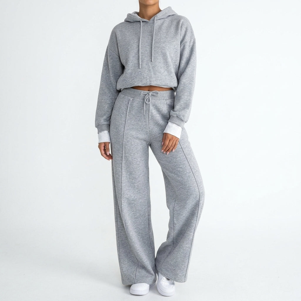 Annette Cropped Hoodie Set - Grey