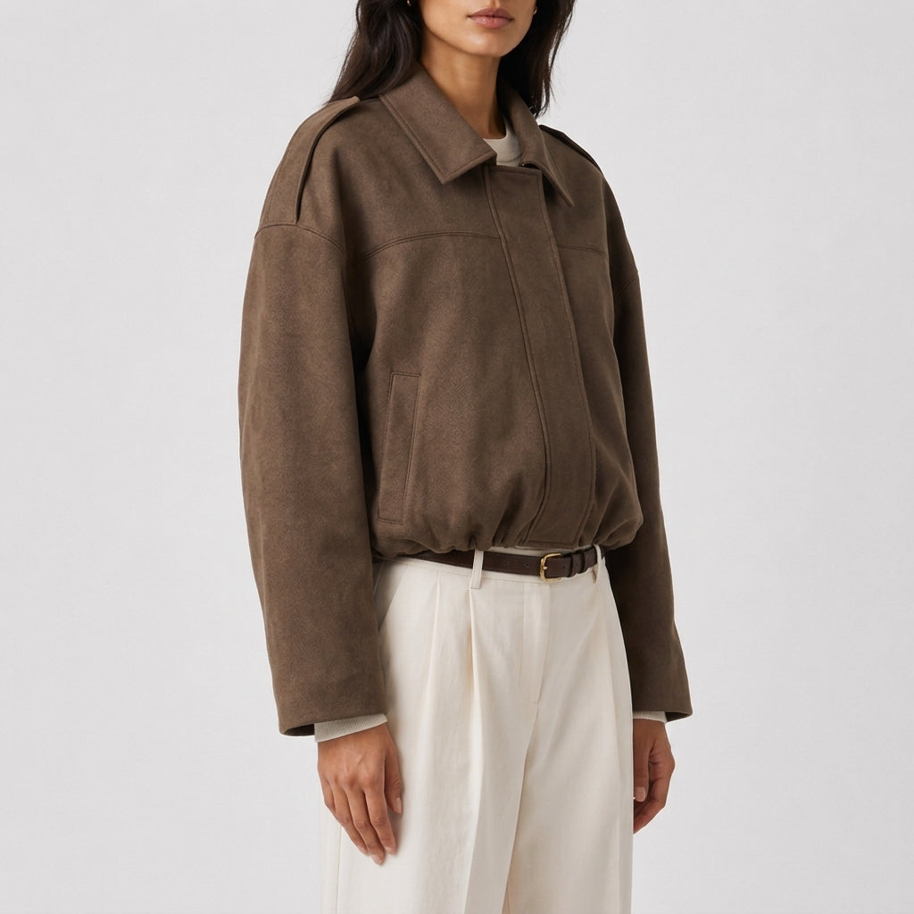 Elke Suede Bomber Jacket - Brown