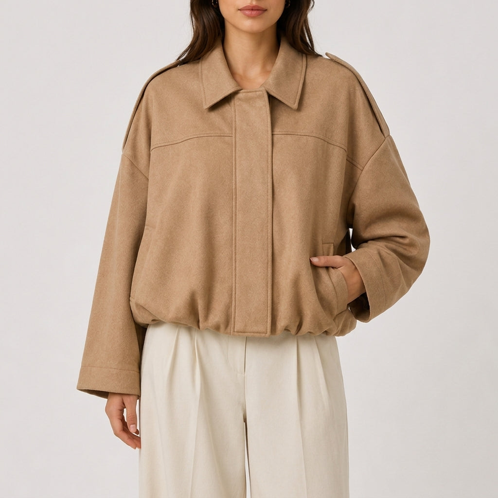 Elke Suede Bomber Jacket - Camel