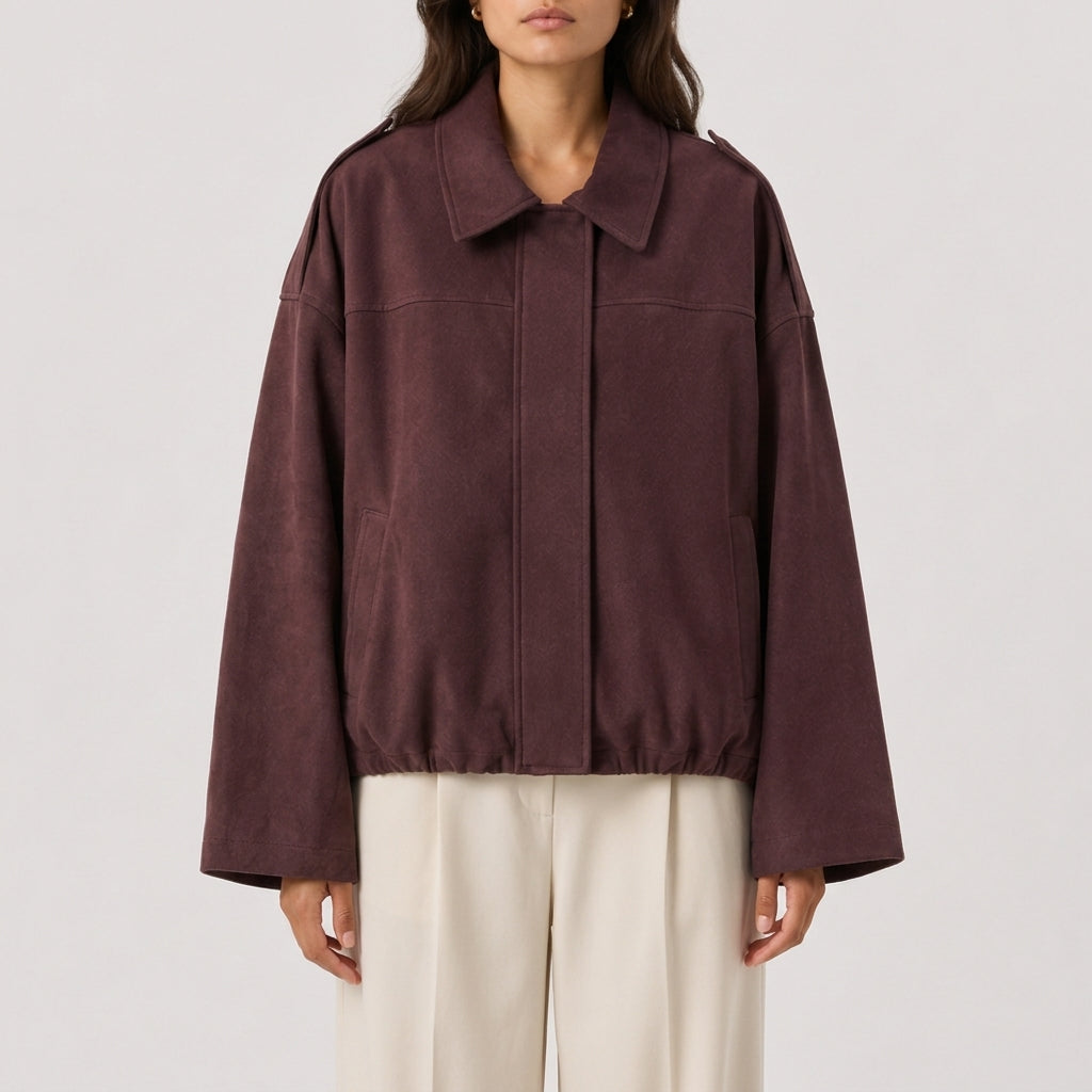 Elke Suede Bomber Jacket - Burgundy