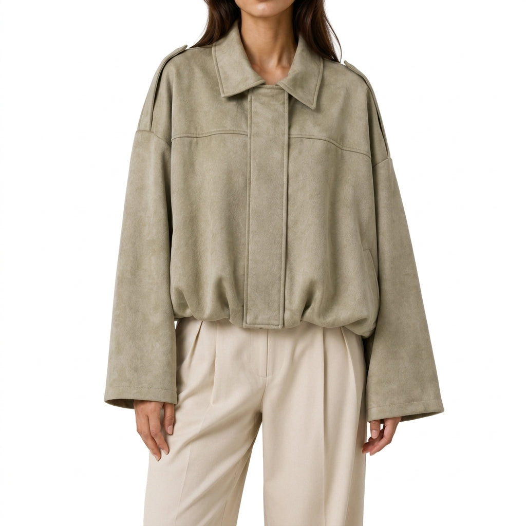 Elke Suede Bomber Jacket - Sage Green
