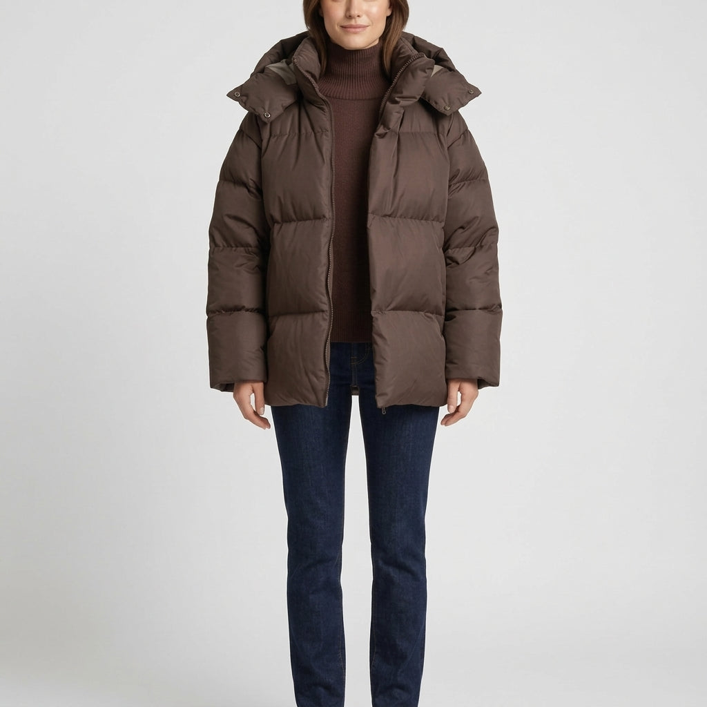 IlIlse Hooded Puffer Coat - Brown