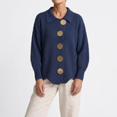 Doris Scallop Hem Cardigan - Navy Blue