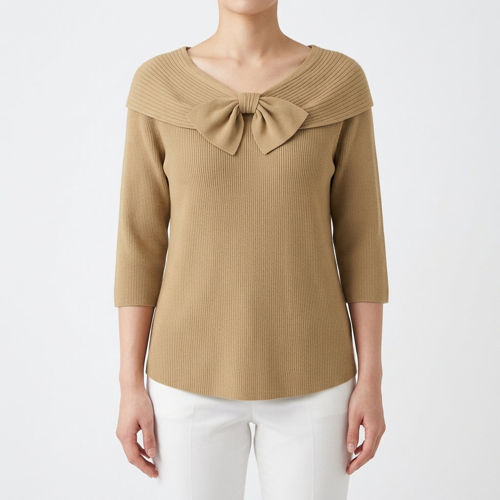 Agnes Bow Neck Sweater - Camel