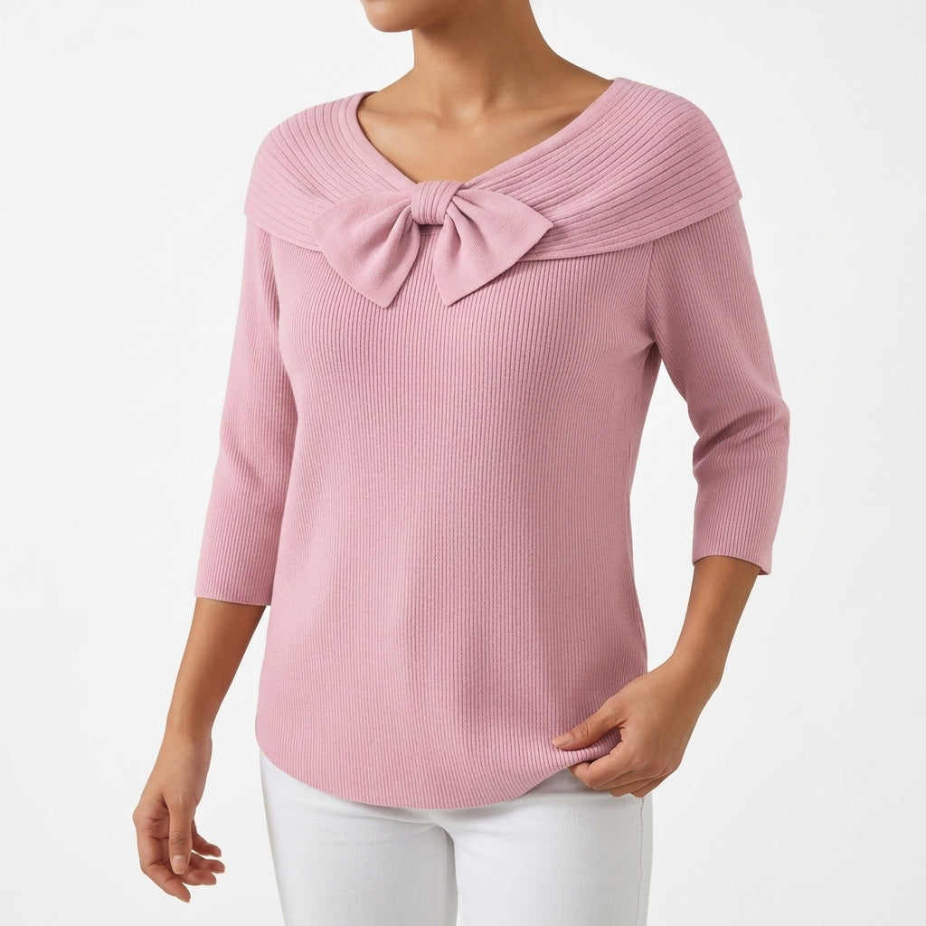 Agnes Bow Neck Sweater - Pink