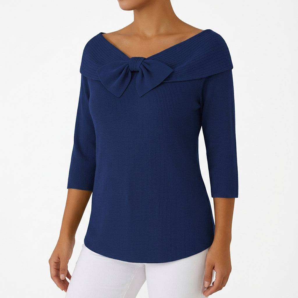 Agnes Bow Neck Sweater - Dark Blue