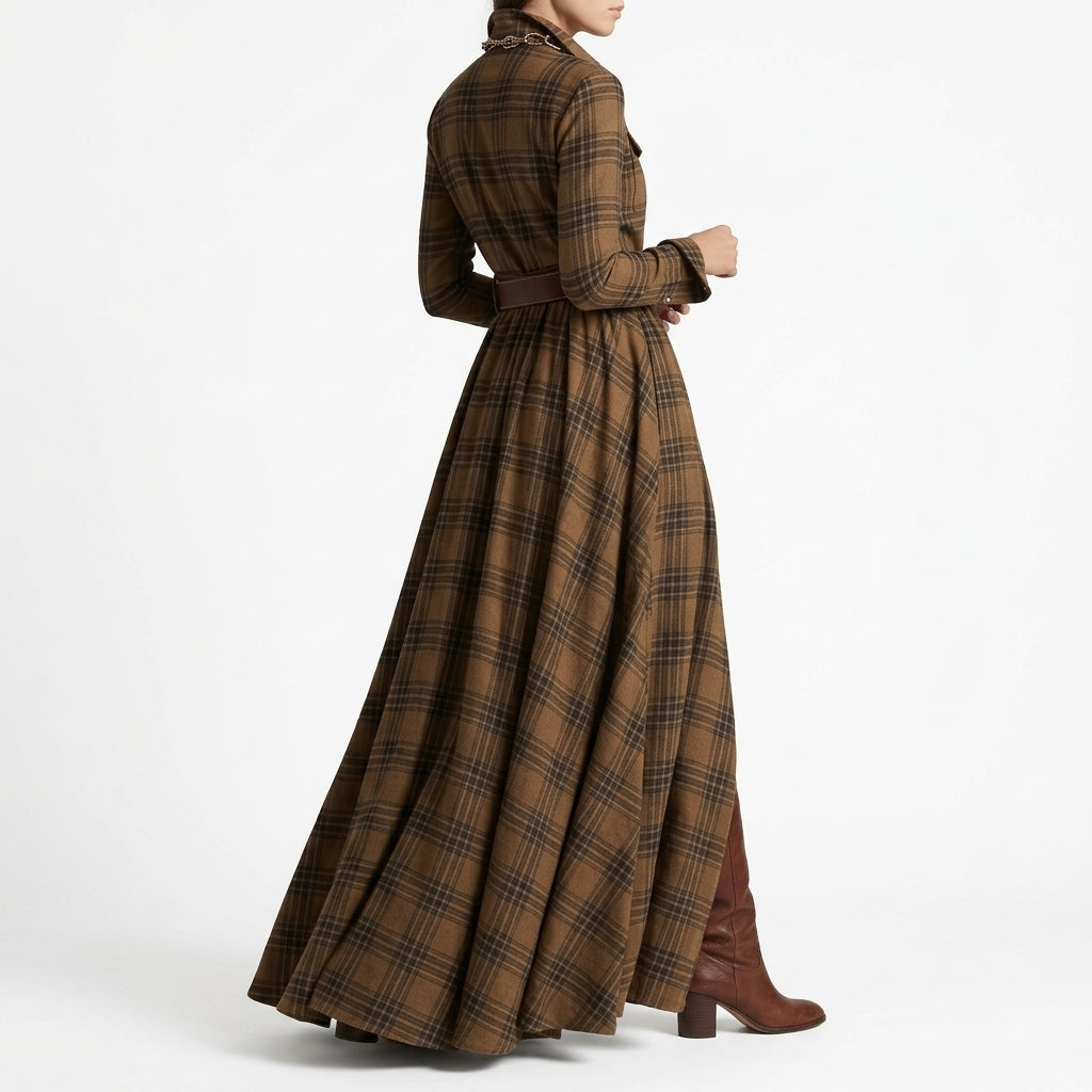 Britta Tartan Shirt Dress - Tan Tartan