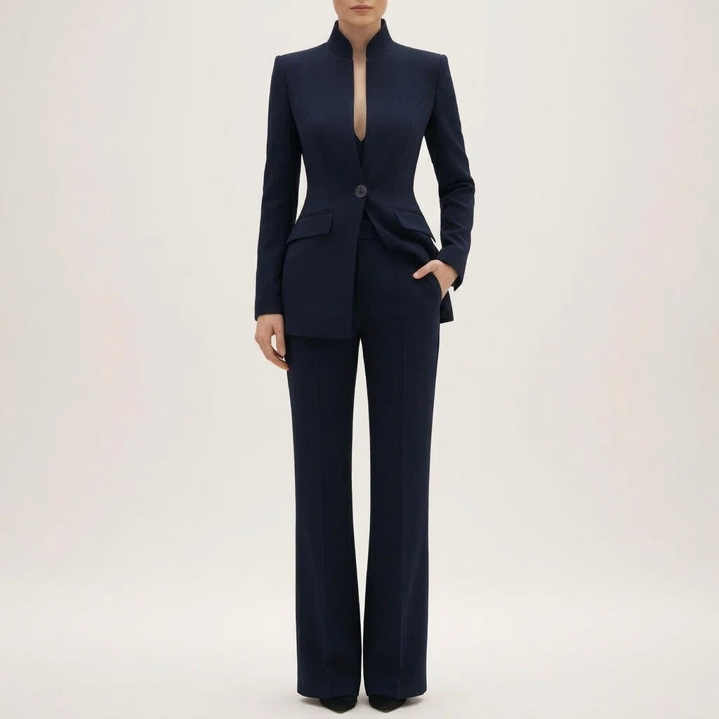 Signe Stand Collar Suit - Navy