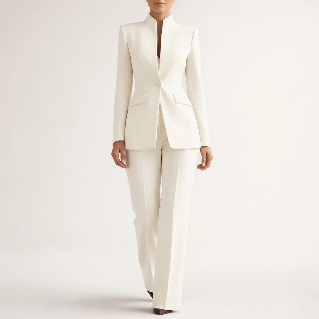 Signe Stand Collar Suit - White