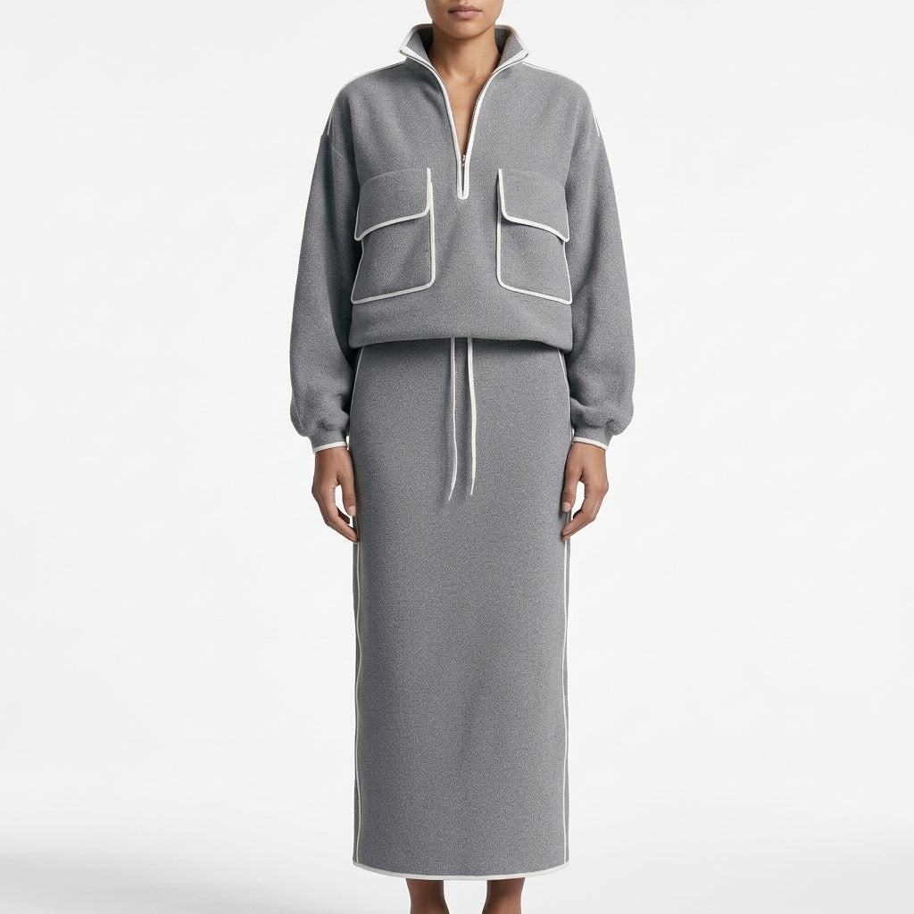 Ingeborg Piped Skirt Set - Grey