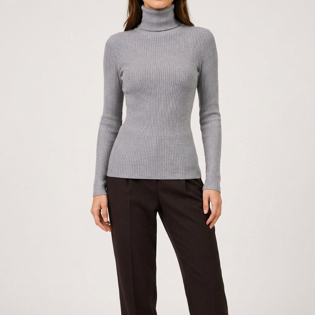Frida Ribbed Turtleneck - Grey