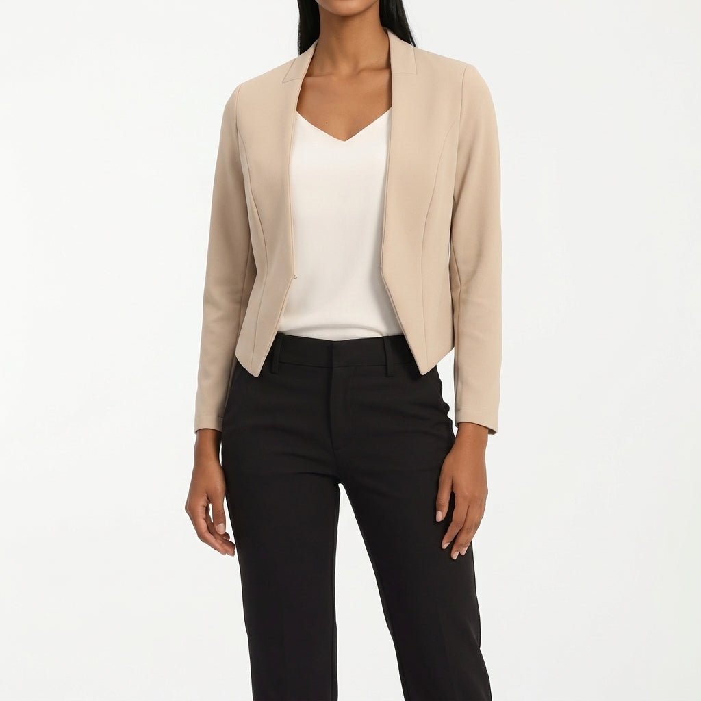 Ada Collarless Blazer - Beige