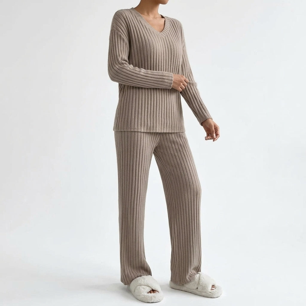 Pia Ribbed Lounge Set - Oatmeal