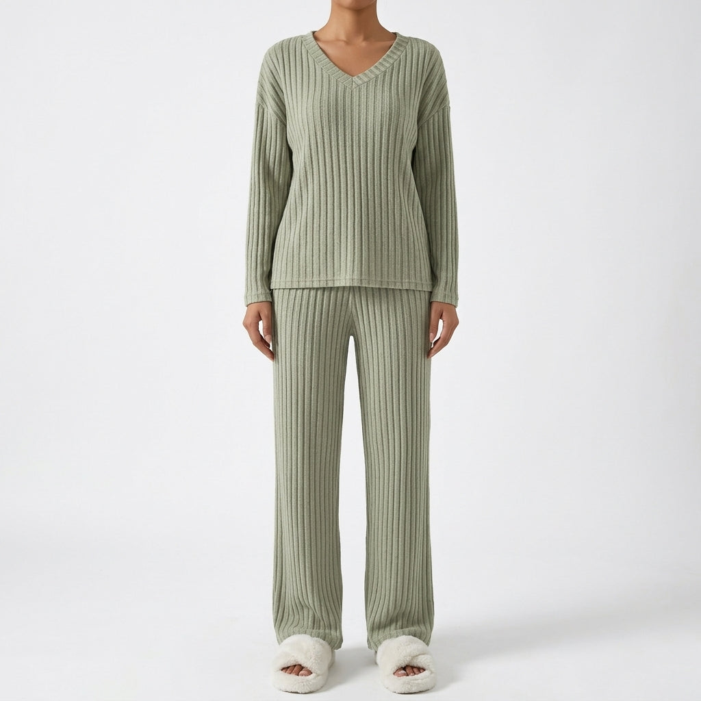 Pia Ribbed Lounge Set - Sage Green