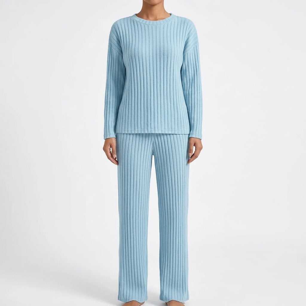 Pia Ribbed Lounge Set - Light Blue