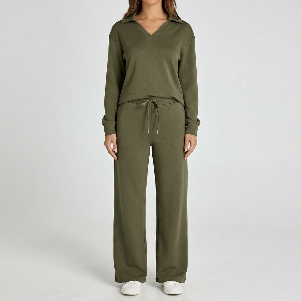 Elsa Collared Lounge Set - Olive